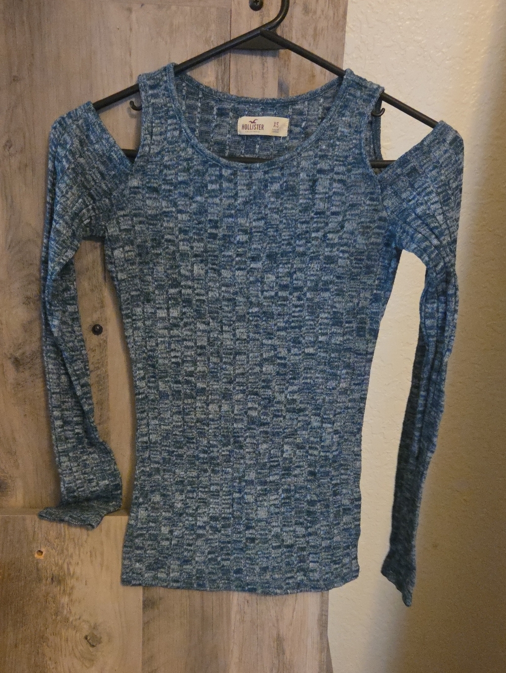 Hollister Teal-Blue Cold Shoulder Ribbed Knit Top